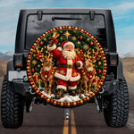 Christmas Wreath Santa Claus Dual Reindeer Spare Tire Cover - Jeep, Bronco, RV, Camper & More