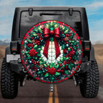 Stained Glass Christmas Wreath Spare Tire Cover - Jeep, Bronco, RV, Camper & More