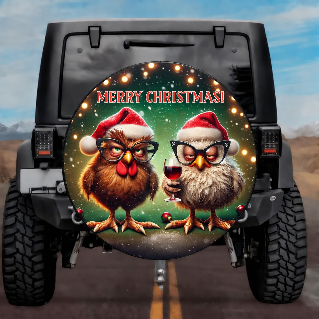 Holiday Country Farmhouse Emerald Bokeh Christmas Chicken Spare Tire Cover - Jeep, Bronco, RV, Camper & More