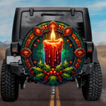 Stained Glass Holiday Candle Spare Tire Cover - Jeep, Bronco, RV, Camper & More
