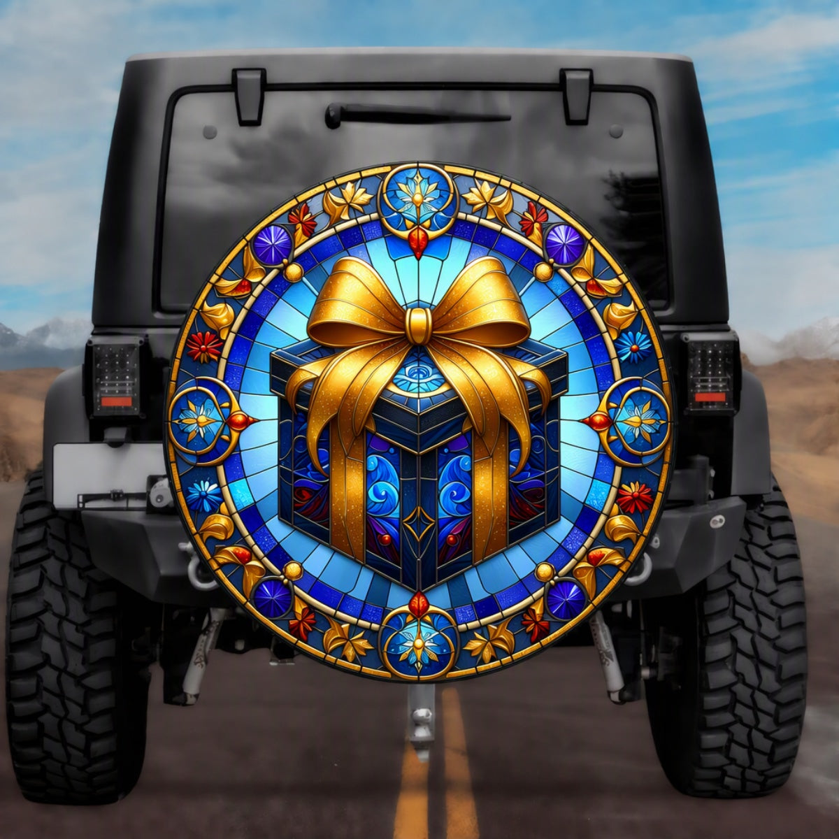 Stained Glass Gift Box Spare Tire Cover - Jeep, Bronco, RV, Camper & More