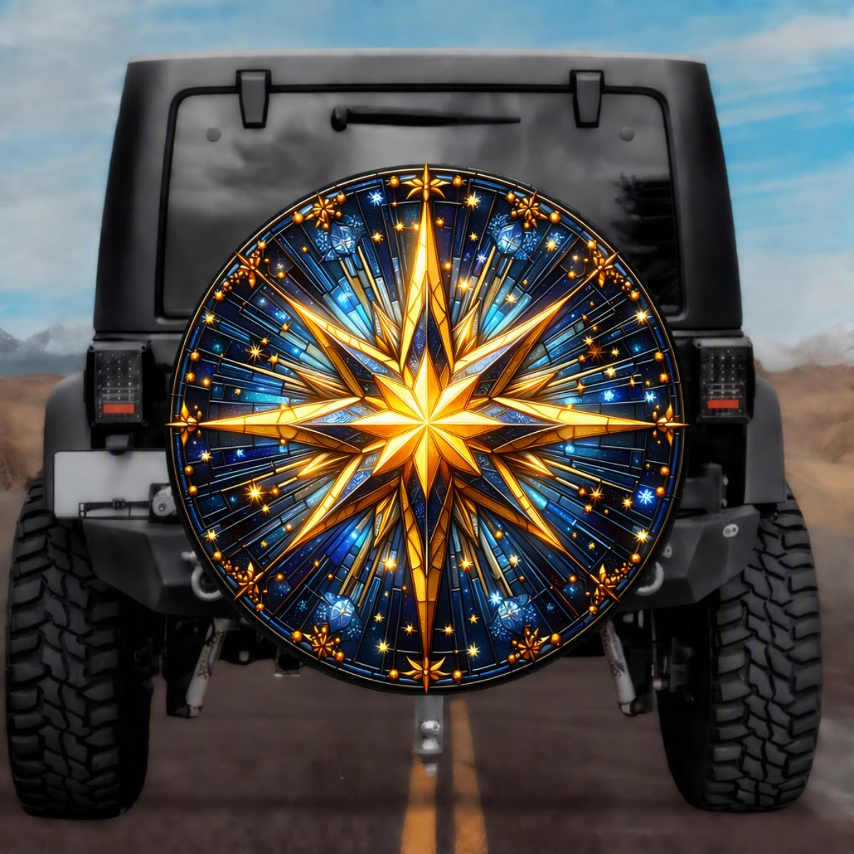 Stained Glass Celestial Star Spare Tire Cover - Jeep, Bronco, RV, Camper & More