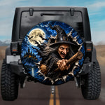 Spooky Wicked Witch Broomstick Halloween Spare Tire Cover - Jeep, Bronco, RV, Camper & More