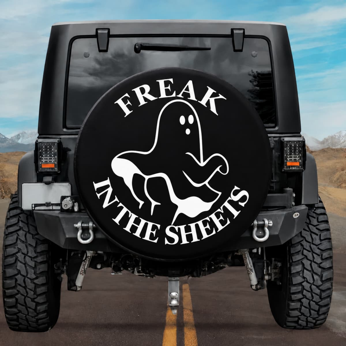 Freak in The Sheets - Funny Ghost Spare Tire Cover - Jeep, Bronco, RV, Camper & More