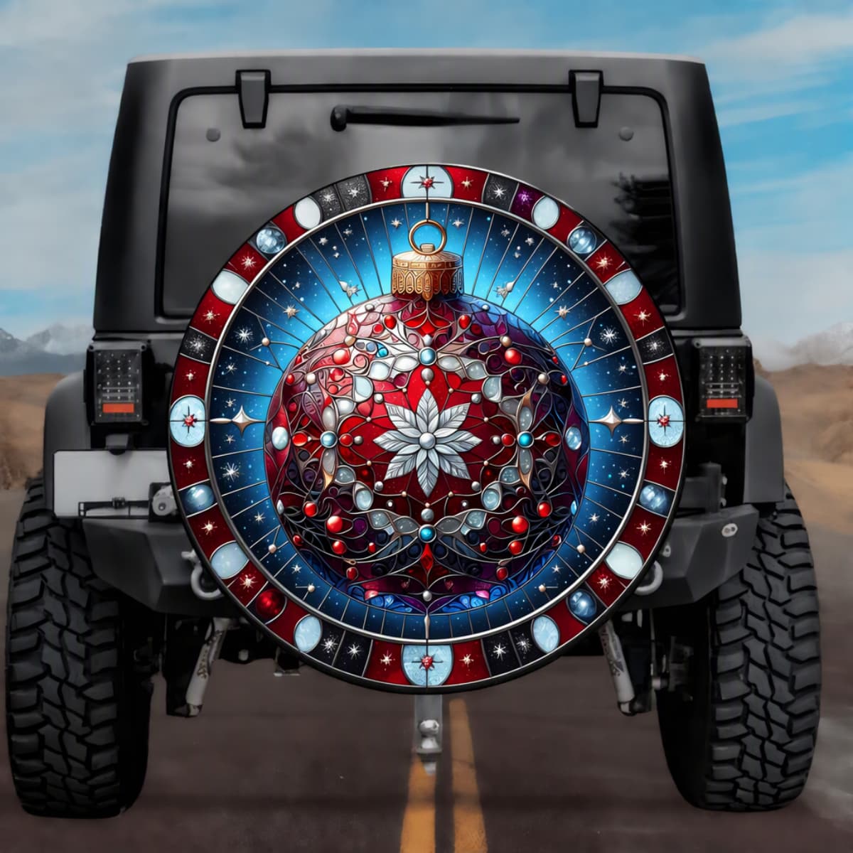Stained Glass Christmas Ornament Spare Tire Cover - Jeep, Bronco, RV, Camper & More