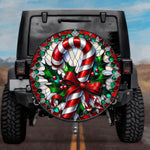 Stained Glass Candy Cane Spare Tire Cover - Jeep, Bronco, RV, Camper & More