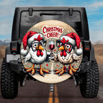 Holiday Farmhouse Cream Tone Wine Drinking Chicken Spare Tire Cover - Jeep, Bronco, RV, Camper & More