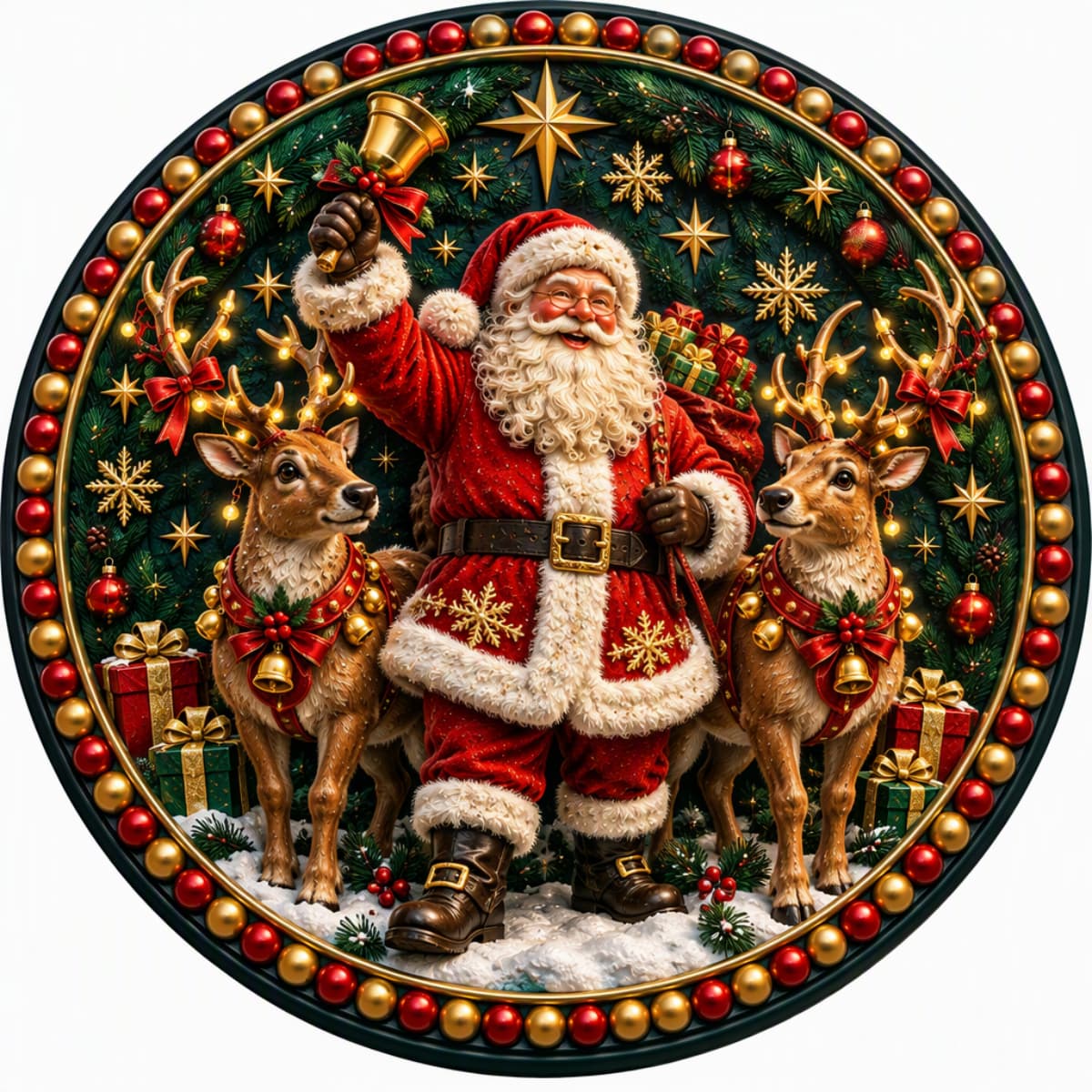 Christmas Wreath Santa Claus Dual Reindeer Spare Tire Cover - Jeep, Bronco, RV, Camper & More