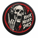 Rock Never Dies Skeleton Headphones Spare Tire Cover - Jeep, Bronco, RV, Camper & More