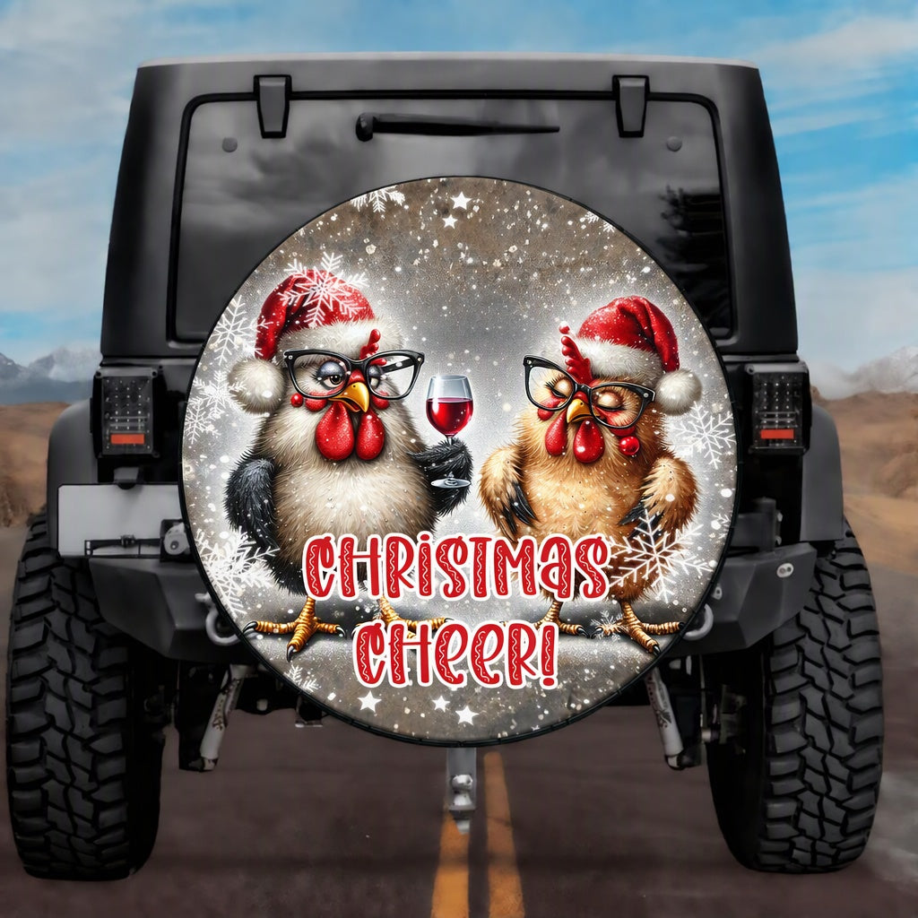 Holiday Country Farmhouse Rustic Grey Wine Drinking Chicken Spare Tire Cover - Jeep, Bronco, RV, Camper & More