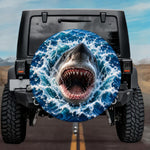 3D Great White Shark Ocean Burst Spare Tire Cover - Jeep, Bronco, RV, Camper & More