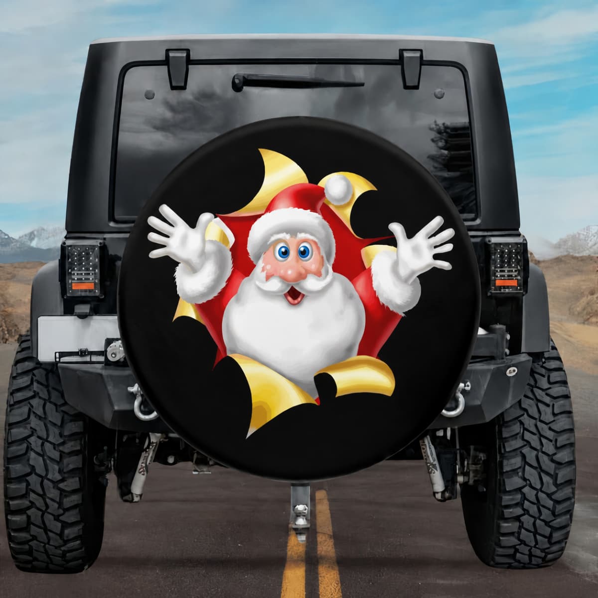 Santa's Out of the Bag - Christmas Spare Tire Cover for Jeep, RV, Bronco, Camper, & More