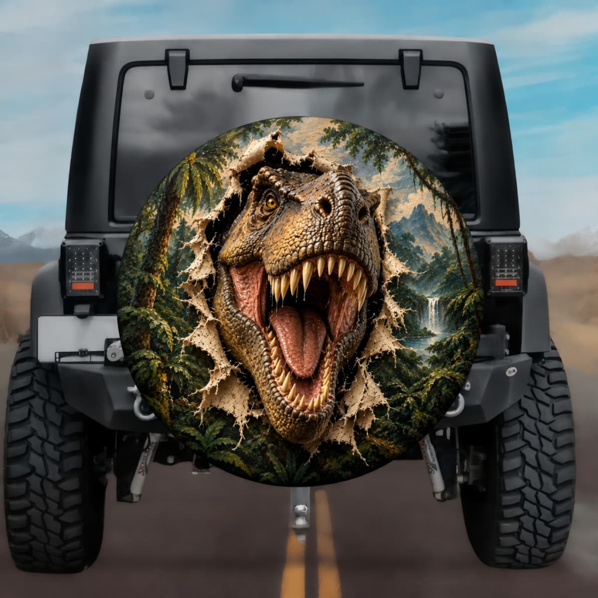 3D Roaring Prehistoric T-Rex Spare Tire Cover - Jeep, Bronco, RV, Camper & More