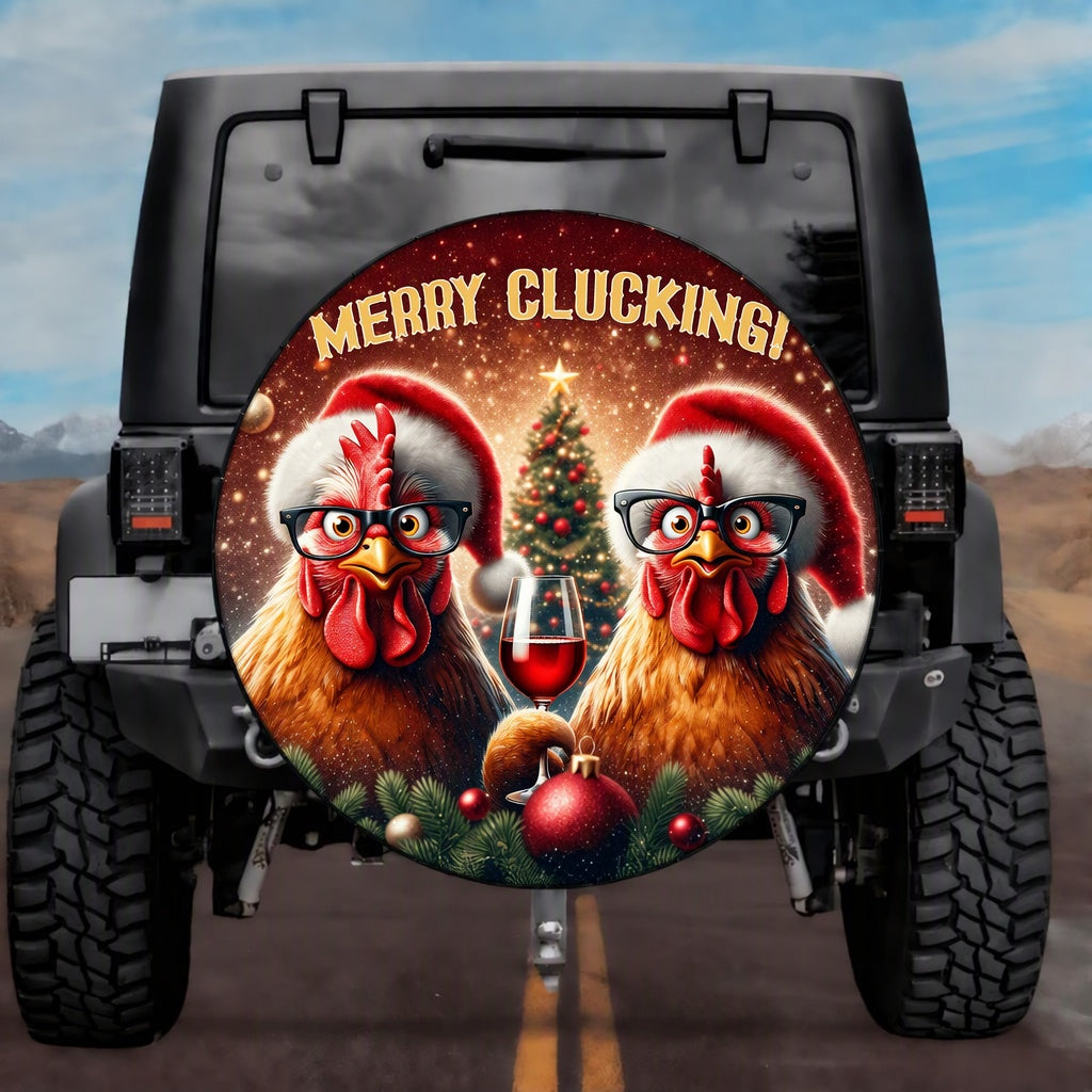 Holiday Warm Crimson Wine Drinking Chicken Spare Tire Cover - Jeep, Bronco, RV, Camper & More