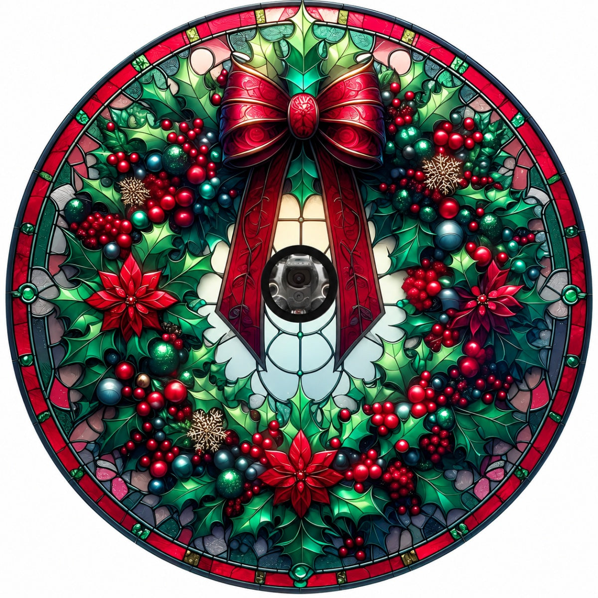 Stained Glass Christmas Wreath Spare Tire Cover - Jeep, Bronco, RV, Camper & More