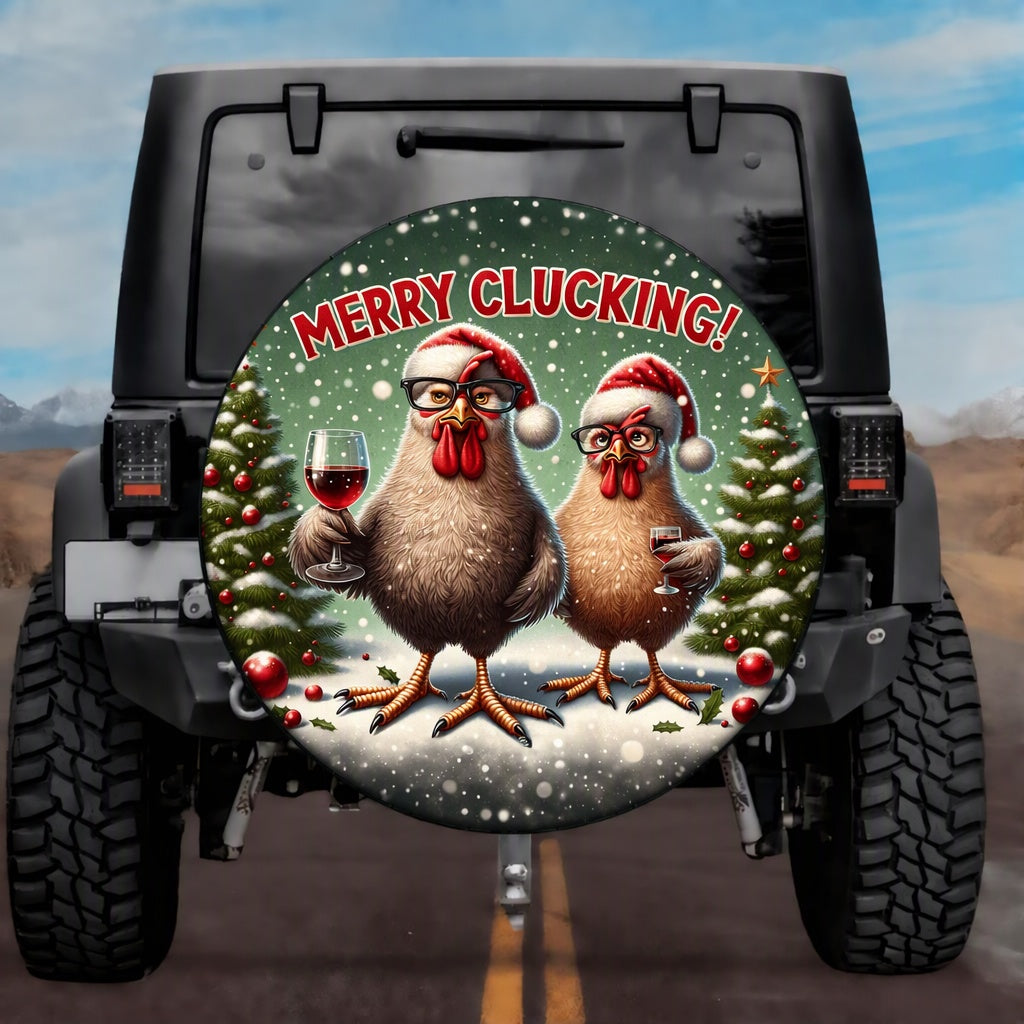 Holiday Country Farmhouse Vintage Green Wine Toasting Chicken Spare Tire Cover - Jeep, Bronco, RV, Camper & More