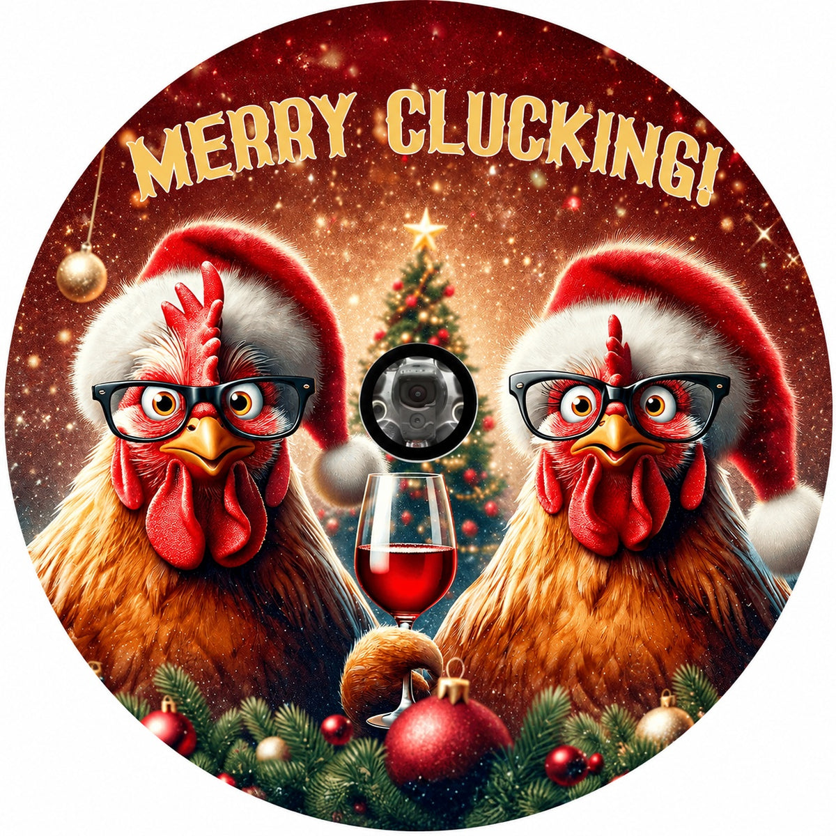 Holiday Warm Crimson Wine Drinking Chicken Spare Tire Cover - Jeep, Bronco, RV, Camper & More