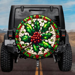 Stained Glass Holly Berries Spare Tire Cover - Jeep, Bronco, RV, Camper & More