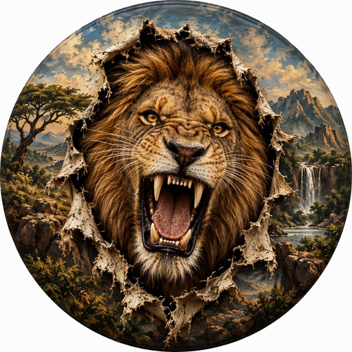 3D Roaring Lion Wilderness Burst Spare Tire Cover - Jeep, Bronco, RV, Camper & More