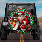 Stained Glass Santa Reading List Spare Tire Cover - Jeep, Bronco, RV, Camper & More