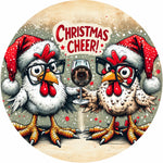 Holiday Farmhouse Cream Tone Wine Drinking Chicken Spare Tire Cover - Jeep, Bronco, RV, Camper & More
