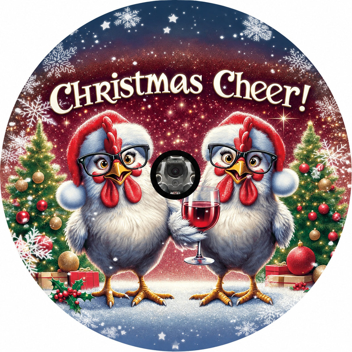 Holiday Country Farmhouse Crimson Tree Glasses Chicks Spare Tire Cover - Jeep, Bronco, RV, Camper & More