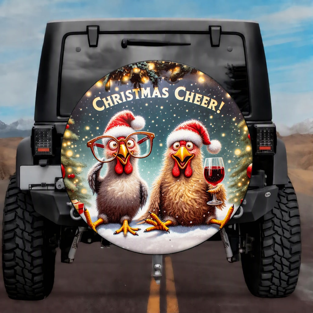 Holiday Farmhouse Lazy Wine Drinking Chicken Spare Tire Cover - Jeep, Bronco, RV, Camper & More