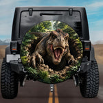 3D T-Rex Dinosaur Jungle Burst Spare Tire Cover - Jeep, Bronco, RV, Camper & More