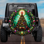 Stained Glass Christmas Tree Spare Tire Cover - Jeep, Bronco, RV, Camper & More