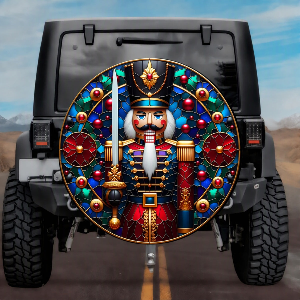 Stained Glass Nutcracker Spare Tire Cover - Jeep, Bronco, RV, Camper & More