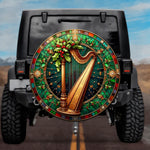 Stained Glass Golden Harp Spare Tire Cover - Jeep, Bronco, RV, Camper & More