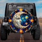 Stained Glass Crescent Moon Spare Tire Cover - Jeep, Bronco, RV, Camper & More