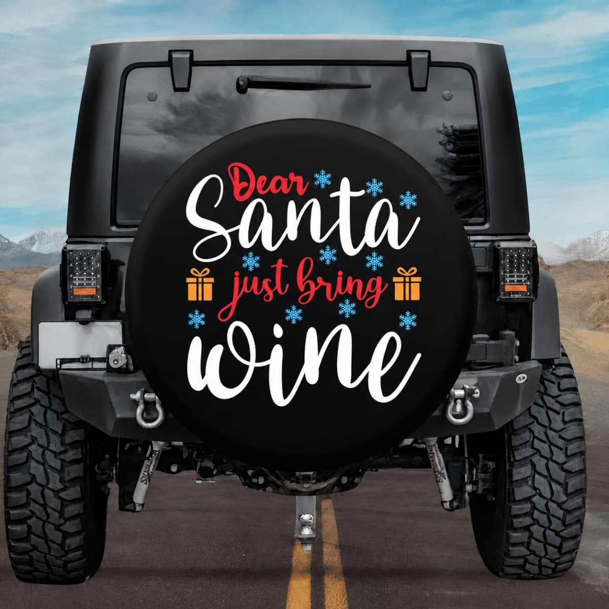 Dear Santa Just Bring Wine - Spare Tire Cover for Jeep, Bronco, RV, Camper, & More