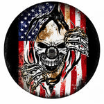Distressed American Flag Rip Through Skull Spare Tire Cover