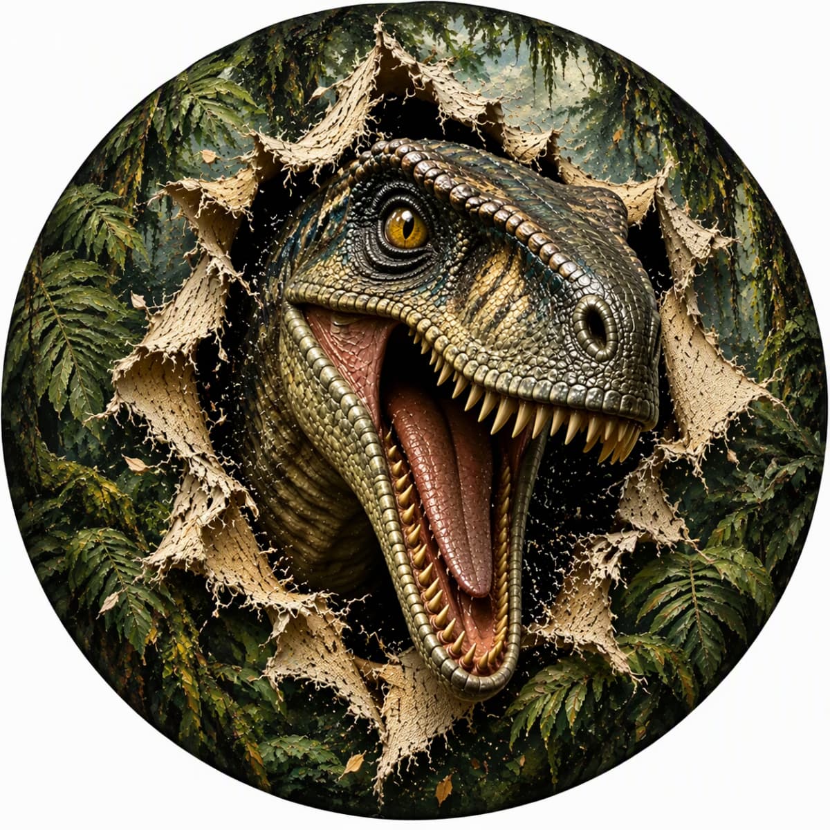 3D Velociraptor Dinosaur Jungle Burst Spare Tire Cover - Jeep, Bronco, RV, Camper & More