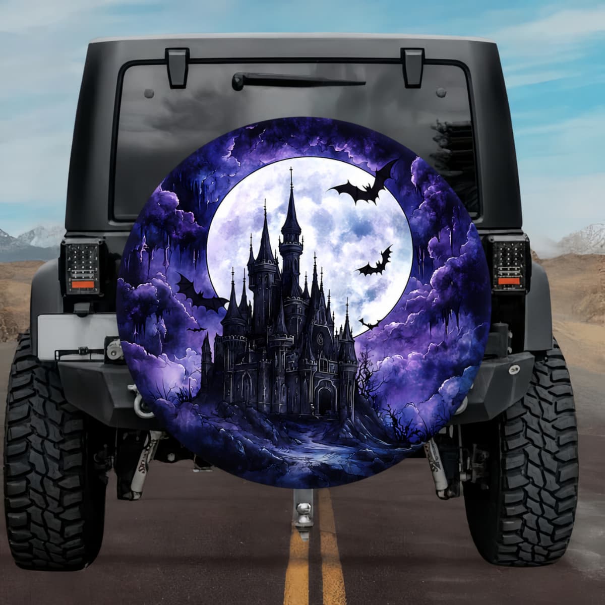 Gothic Haunted Castle Full Moon Violet Cloud Night Spare Tire Cover