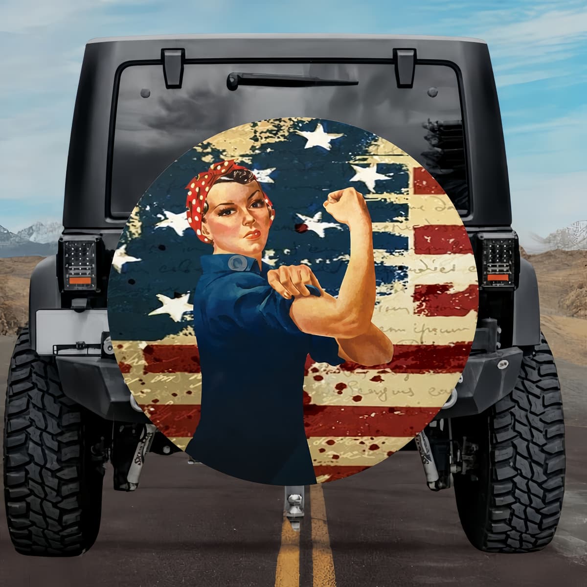Rosie the Riveter Vintage Original American Flag Spare Tire Cover