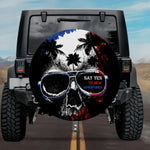Say Yes To New Adventures Skull Palm Tree American Flag Spare Tire Cover