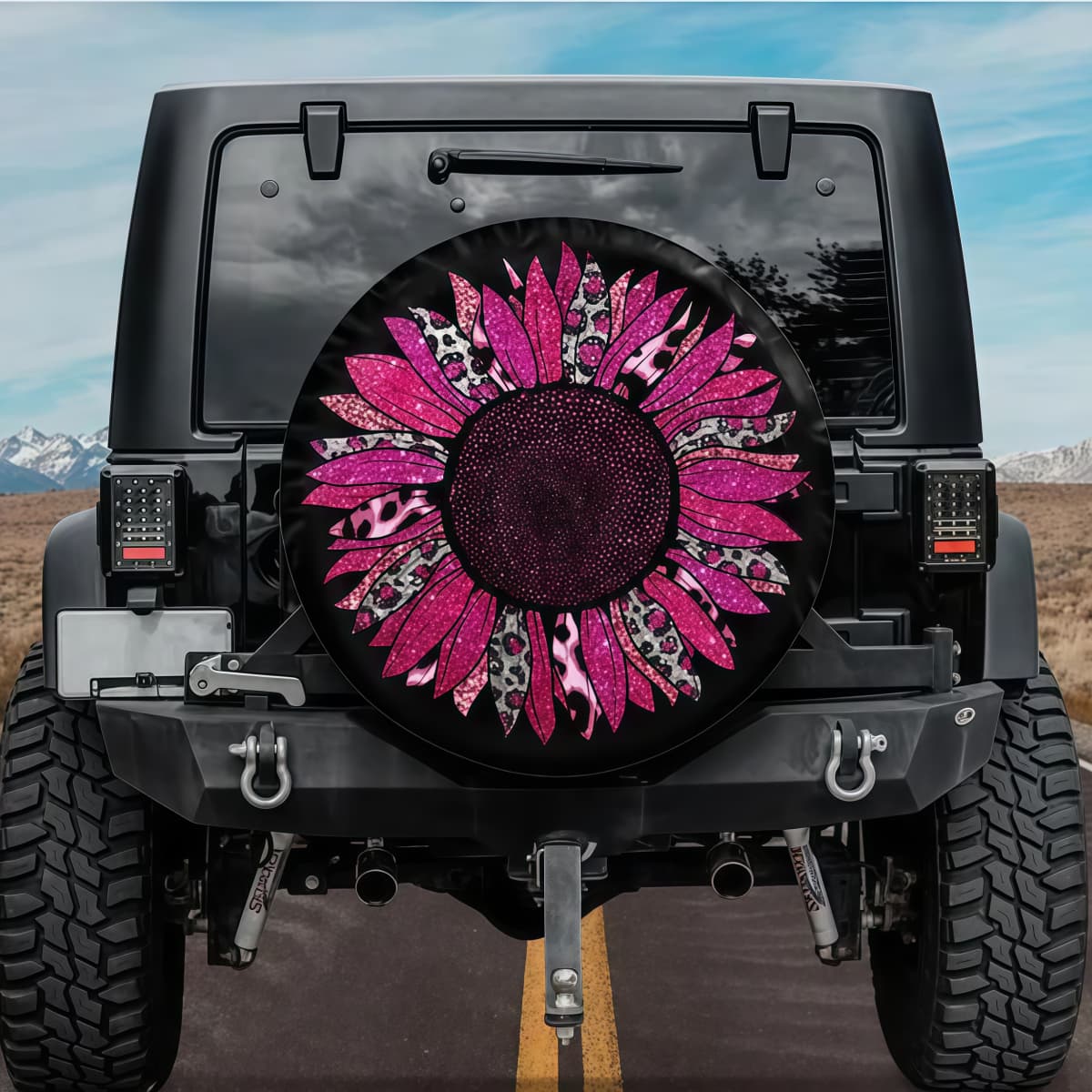 The Glitz Flower Soul Pink Mosaic Sunflower Tire Cover