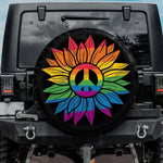 Rainbow Pride Sunflower Peace Sign Spare Tire Cover for Jeep Wrangler Bronco