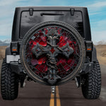 Gothic Cross Ruby Red Gem Stained Glass Spare Tire Cover