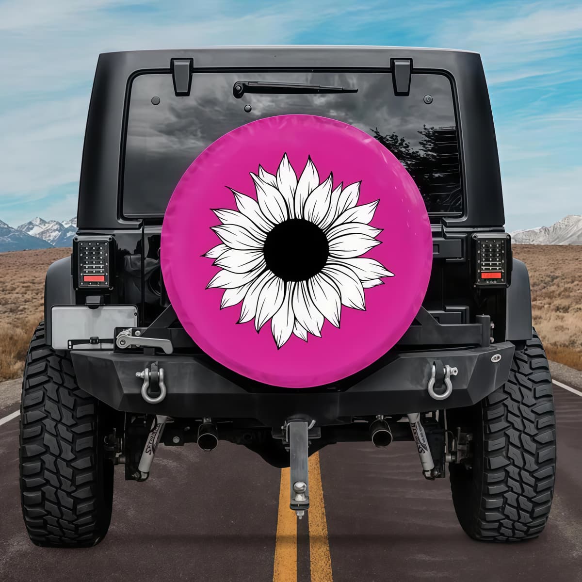 Hot Pink Sunflower Spare Tire Cover for Jeep Wrangler Bronco