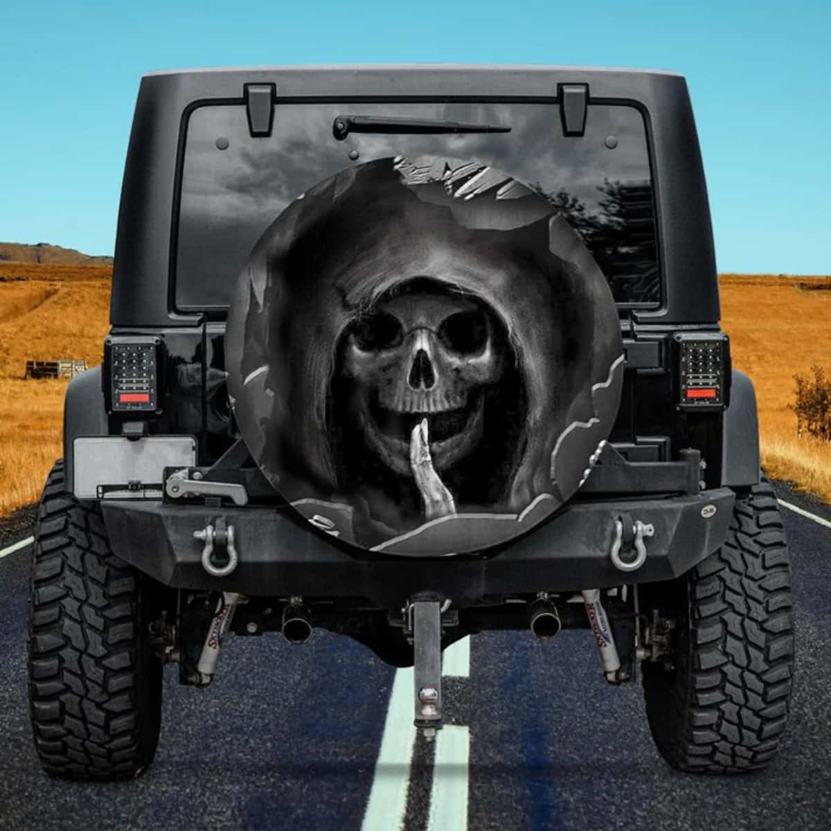 The Silence Keeper Gothic Hooded Grim Reaper Skull Spare Tire Cover