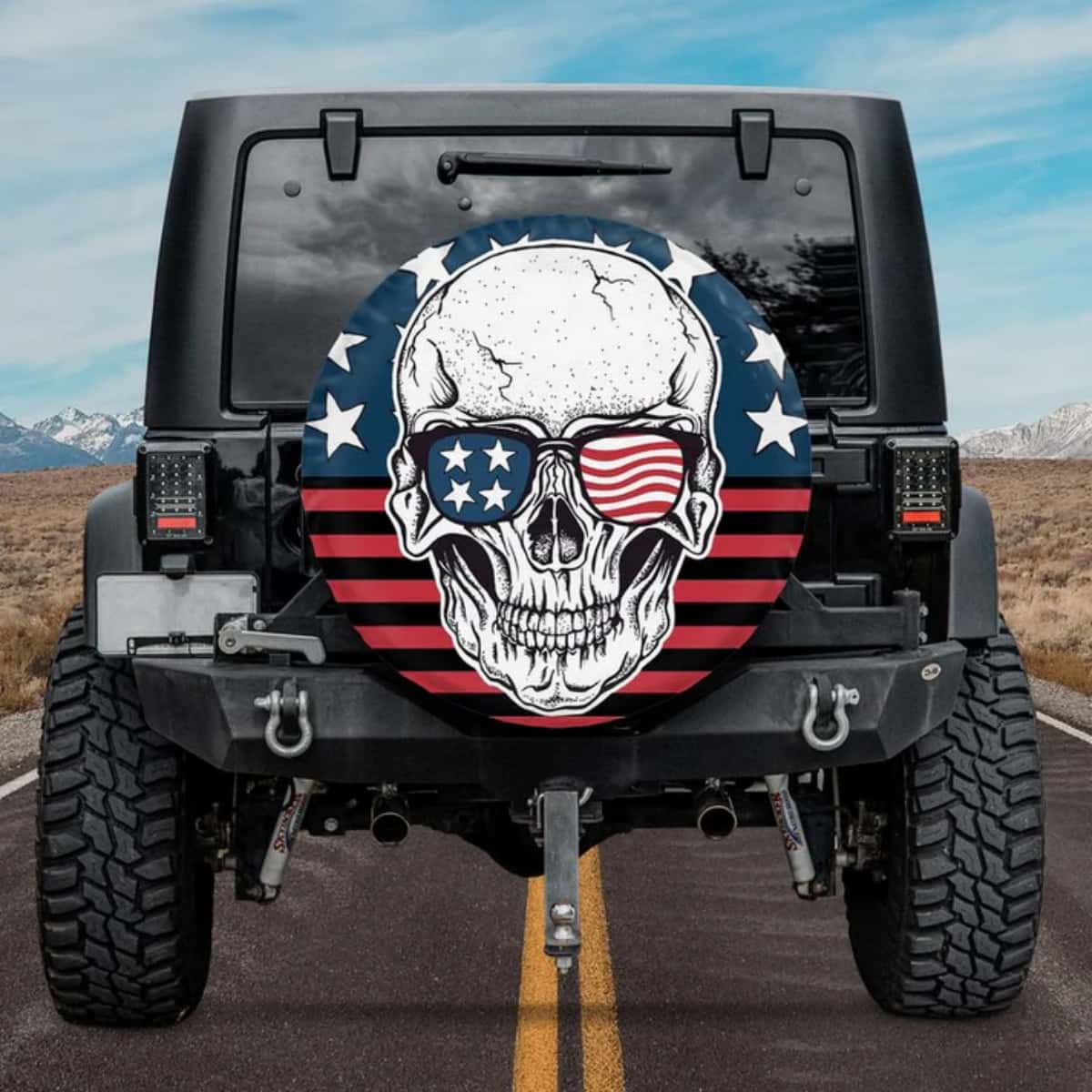 The American Outlaw Patriotic Flag Sunglasses Skull Spare Tire Cover