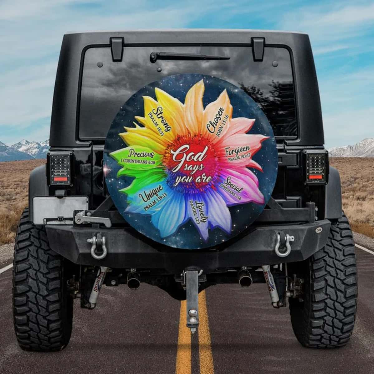 The Blessed Soul God Says You Are Rainbow Sunflower Spare Tire Cover