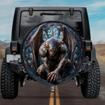 Gothic Gargoyle Stone Demon Glowing Red Eyes Blue Stained Glass Spare Tire Cover