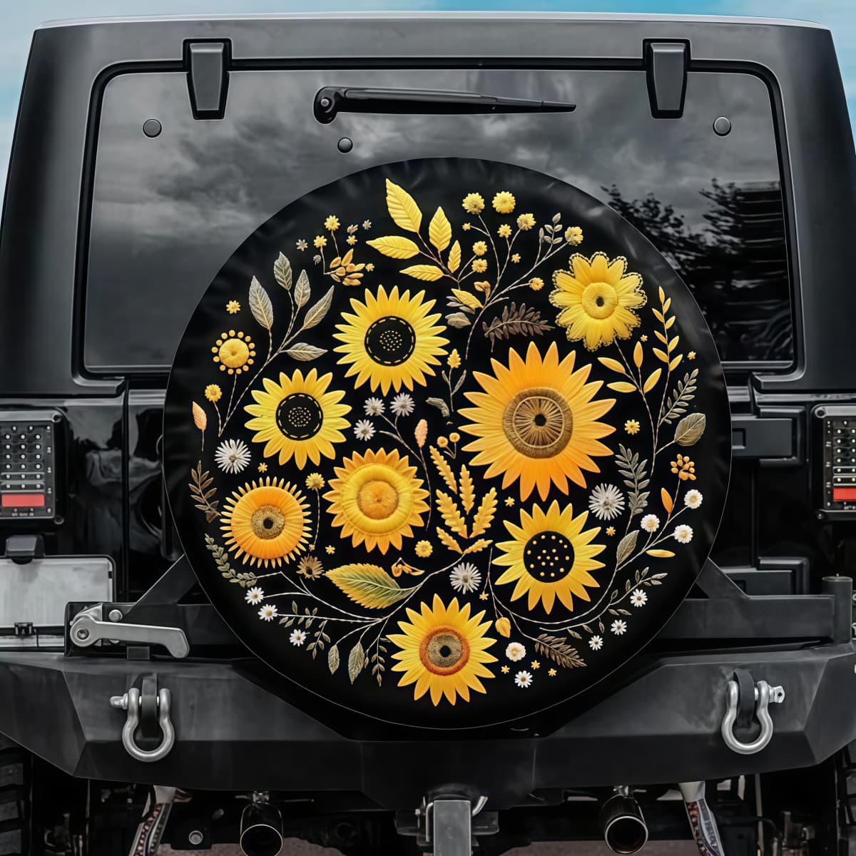 Sweet Cottagecore Yellow Flower Bouquet Statement Tire Cover