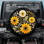 Vibrant Botanical White Daisy and Yellow Sunflower SUV Tire Cover