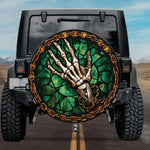 Gothic Chained Skeleton Hand Emerald Green Stained Glass Spare Tire Cover