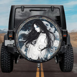 Gothic Japanese Yurei Ghost Glowing Blue Eyes Stained Glass Spare Tire Cover